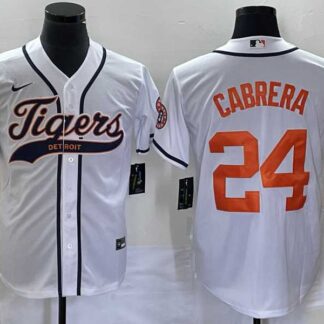 Men's Detroit Tigers #24 Miguel Cabrera White Cool Base Stitched Baseball Jersey