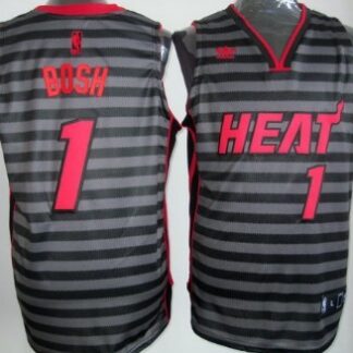 Miami Heats #1 Chris Bosh Gray With Black Pinstripe Jersey
