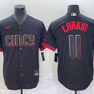 Men's Cincinnati Reds #11 Barry Larkin Black 2023 City Connect Cool Base Stitched Jersey1