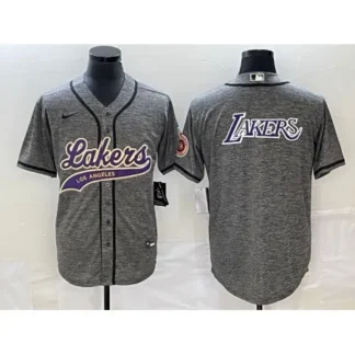 Men's Los Angeles Lakers Gray Team Big Logo Cool Base With Patch Stitched Baseball Jersey 2DHF