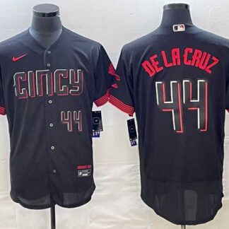 Men's Cincinnati Reds #44 Elly De La Cruz Number Black 2023 City Connect Cool Base Jersey