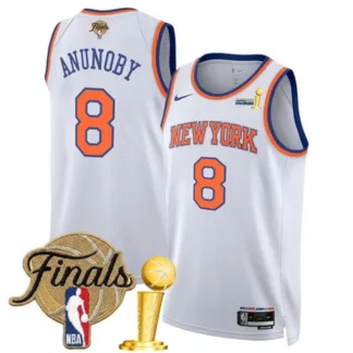Men's New York Knicks #8 OG Anunoby White 2026 Finals Patch And Finals Champions Patch Association Edition Stitched...