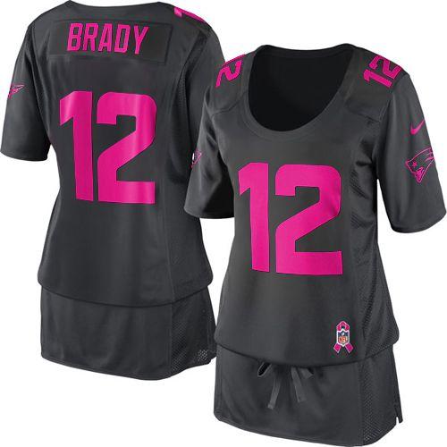 Nike New England Patriots #12 Tom Brady Dark Grey Women’s Breast Cancer Awareness Stitched NFL Elite Jersey