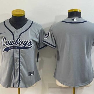 Women's Dallas Cowboys Blank Grey With Patch Cool Base Stitched Baseball Jersey