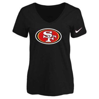 Women's San Francisco 49ers Black Logo V neck T-Shirt FengYun