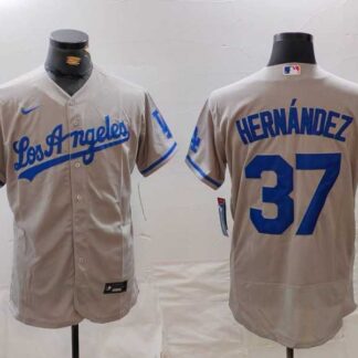 Men's Los Angeles Dodgers #37 Teoscar Hernandez Grey With Los Flex Base Stitched Jersey