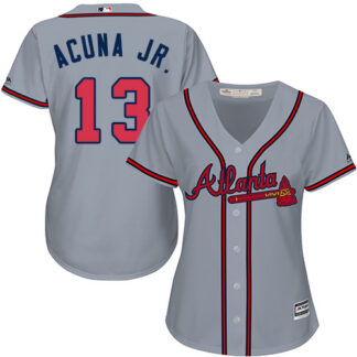 Atlanta Braves #13 Ronald Acuna Jr. Grey Road Women’s Stitched MLB Jersey