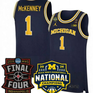 Men's Michigan Wolverines #1 Trey McKenney Navy 2025-26 Final Four & National Champions Patch Stitched Basketball J...