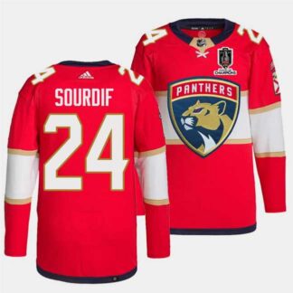 Men's Florida Panthers #24 Justin Sourdif Red Home 2024 Stanley Cup Champions Stitched Jersey Dzhi