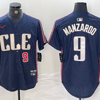Men's Cleveland Guardians #9 Kyle Manzardo Number Navy 2024 City Connect Limited Stitched Jersey