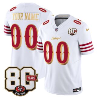 Men's & Women's & Youth San Francisco 49ers Custom White Gold 'Rivalries' F.U.S.E. 80th Anniversary Patch Vapor Lim...