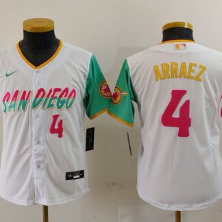 Youth San Diego Padres #4 Luis Arraez Number White 2023 City Connect Cool Base Stitched Jersey