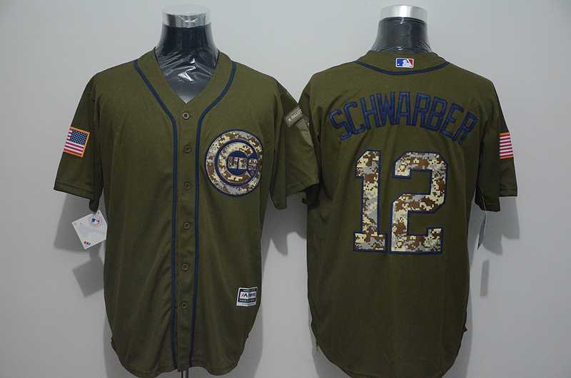 Chicago Cubs #12 Kyle Schwarber Green Salute to Service Stitched Baseball Jersey