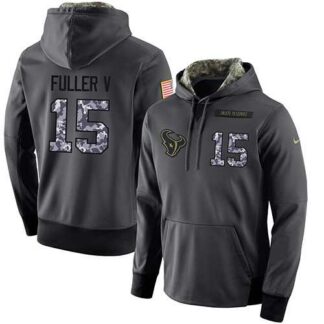 Glued Nike Houston Texans #15 Will Fuller V Men's Anthracite Salute to Service Player Performance Hoodie