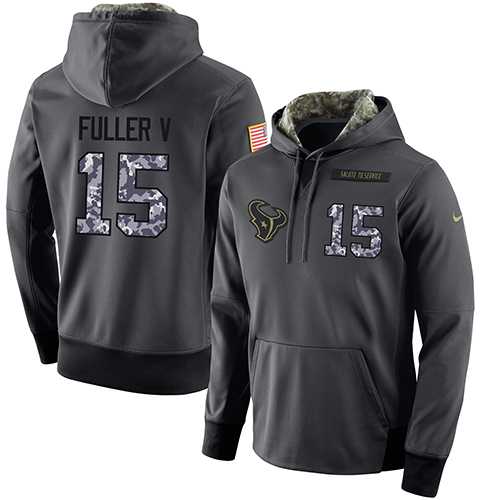 Glued Nike Houston Texans #15 Will Fuller V Men's Anthracite Salute to Service Player Performance Hoodie