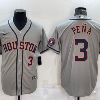 Men's Houston Astros #3 Jeremy Pena Number Grey With Patch Stitched MLB Cool Base Nike Jersey
