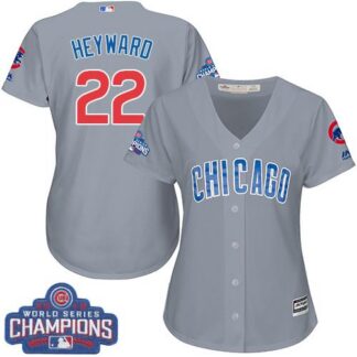 Chicago Cubs #22 Jason Heyward Grey Road 2016 World Series Champions Women’s Stitched MLB Jersey