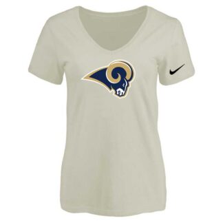Women's Los Angeles Rams Cream Logo V neck T-Shirt FengYun