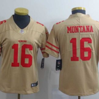 Women Nike 49ers 16 Joe Montana Cream Inverted Legend Limited Jersey