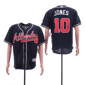 Braves 10 Chipper Jones Navy Cool Base Jersey Sguo