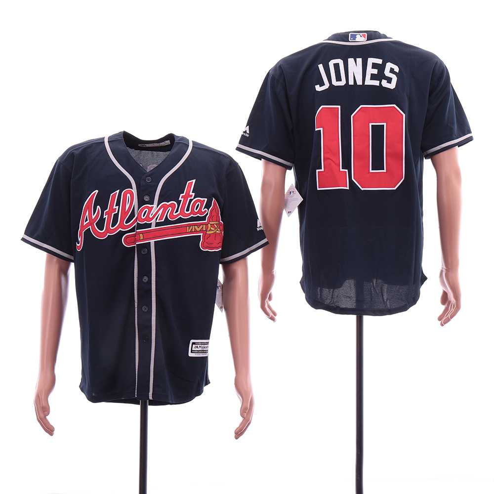 Braves 10 Chipper Jones Navy Cool Base Jersey Sguo