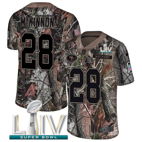 Nike San Francisco 49ers #28 Jerick McKinnon Camo Super Bowl LIV 2020 Men’s Stitched NFL Limited Rush Realtree Jersey