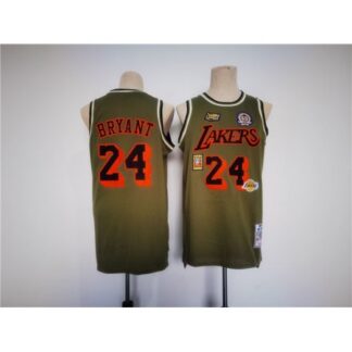 Men's Los Angeles Lakers #24 Kobe Bryant Olive With 4 Patch Throwback basketball Jersey