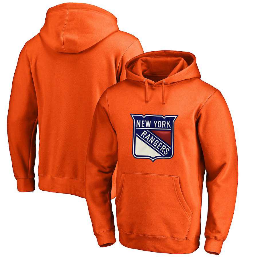 Men's Customized New York Rangers Orange All Stitched Pullover Hoodie