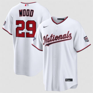 Men's Washington Nationals #29 James Wood White 2026 All-Star Game & USA 250 Patch Stitched Baseball Jersey