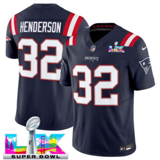 Men's New England Patriots #32 TreVeyon Henderson Navy 2025 F.U.S.E. Super Bowl LX Patch Vapor Limited Stitched Foo...