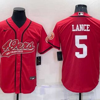 Men's San Francisco 49ers #5 Trey Lance Red Stitched Cool Base Nike Baseball Jersey