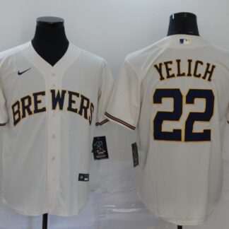 Men's Milwaukee Brewers #22 Christian Yelich Cream Stitched MLB Cool Base Nike Jersey