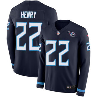 Nike Tennessee Titans #22 Derrick Henry Navy Blue Team Color Men’s Stitched NFL Limited Therma Long Sleeve Jersey