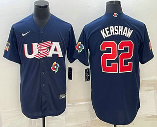 Men’s USA Baseball #22 Clayton Kershaw 2023 Navy World Baseball Classic Stitched Jerseys