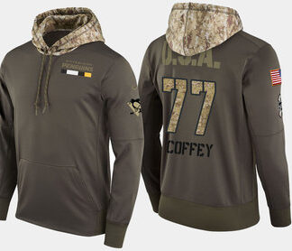 Nike Pittsburgh Penguins 77 Paul Coffey Retired Olive Salute To Service Pullover Hoodie