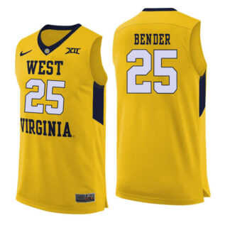 West Virginia Mountaineers 25 Maciej Bender Yellow College Basketball Jersey Dzhi