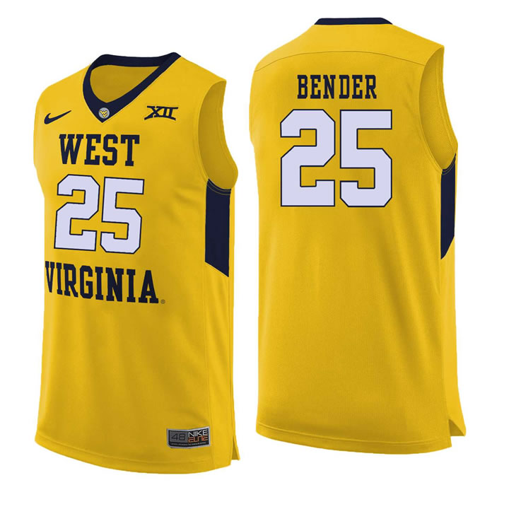West Virginia Mountaineers 25 Maciej Bender Yellow College Basketball Jersey Dzhi