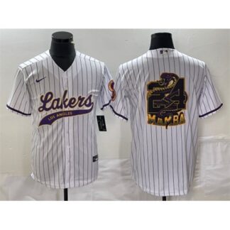 Men's Los Angeles Lakers White #24 Mamba Big Logo Cool Base Stitched Baseball Jersey L33J