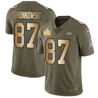 Nike Tampa Bay Buccaneers #87 Rob Gronkowski Olive/Gold Men’s Super Bowl LV Champions Patch Stitched NFL Limited 20...