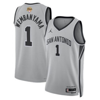Men's San Antonio Spurs #1 Victor Wembanyama Silver 2026 NBA Finals Patch Swingman Statement Edition Jersey