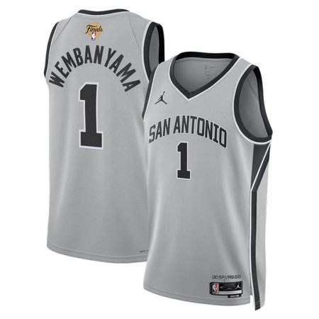 Men's San Antonio Spurs #1 Victor Wembanyama Silver 2026 NBA Finals Patch Swingman Statement Edition Jersey