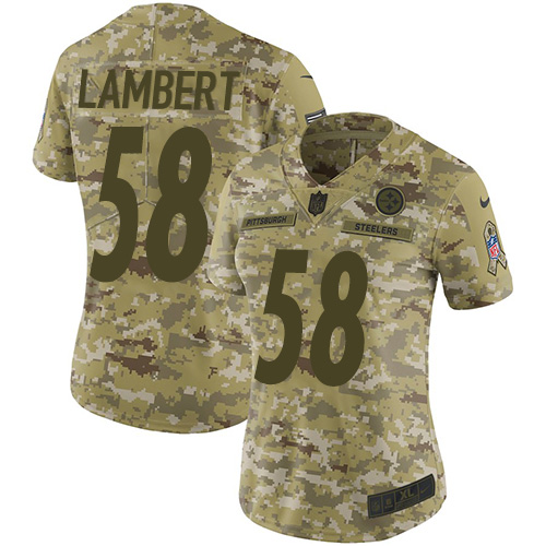 Nike Pittsburgh Steelers #58 Jack Lambert Camo Women’s Stitched NFL Limited 2018 Salute to Service Jersey
