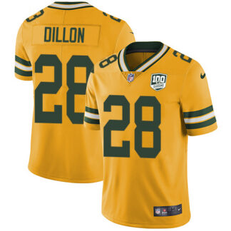 Nike Green Bay Packers #28 AJ Dillon Yellow Youth 100th Season Stitched NFL Limited Rush Jersey