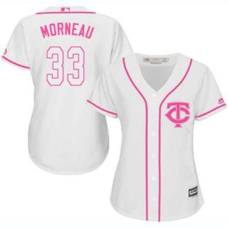 Minnesota Twins #33 Justin Morneau White/Pink Fashion Women’s Stitched MLB Jersey