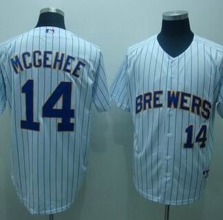 Milwaukee Brewers #14 Mcgehee white blue strip Jerseys