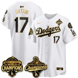 Men's Los Angeles Dodgers #17 Shohei Ohtani White 2025 World Series Champions Jersey I3CH