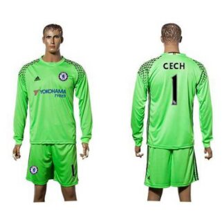 Chelsea #1 Cech Green Goalkeeper Long Sleeves Soccer Club Jersey