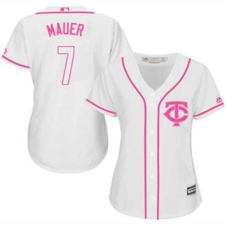 Minnesota Twins #7 Joe Mauer White/Pink Fashion Women’s Stitched MLB Jersey