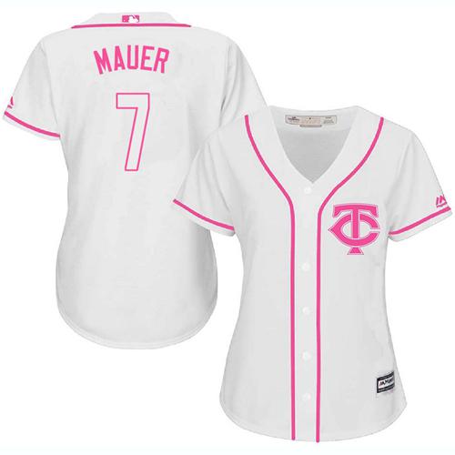 Minnesota Twins #7 Joe Mauer White/Pink Fashion Women’s Stitched MLB Jersey