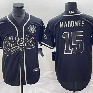 Men's Kansas City Chiefs #15 Patrick Mahomes Black Cool Base Stitched Baseball Jersey